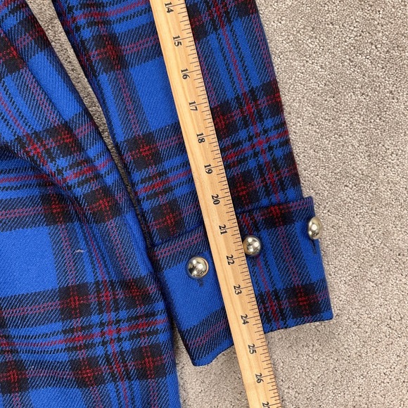 Albert Nipon Coat Women 8 Blue Red Tartan Plaid Long Wool 80s Statement - Picture 11 of 16